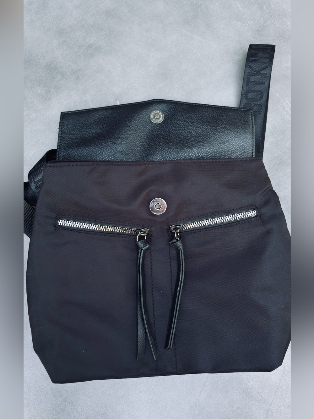 Botkier Black Nylon Messenger Sling Bag with Leather Trim